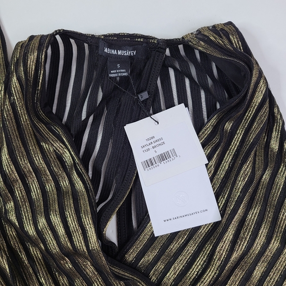 SABINA MUSAYEV Black Gold Striped Maxi Dress - S - Picture 2 of 3